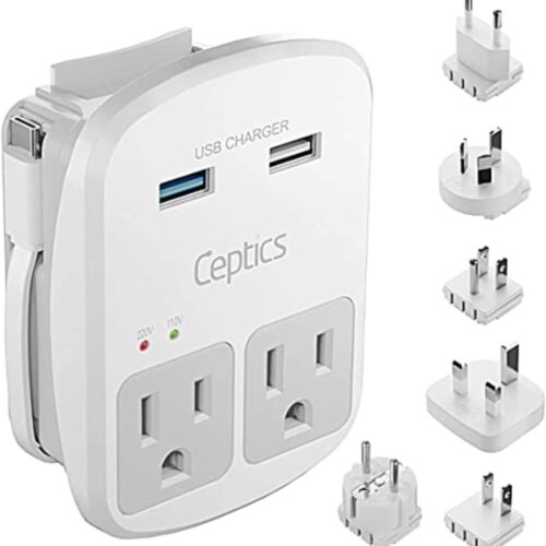 61c9PgxiuZL._AC_SL1500_.jpg Ceptics Universal Travel Adapter Kit – 2 USB, USB-C Cord+2 US Outlets QC 3.0, Surge Protection, Plugs for Europe, UK, China, Australia, Japan – Perfect for Laptop, Cell Phones, Cameras,Safe ETL Tested