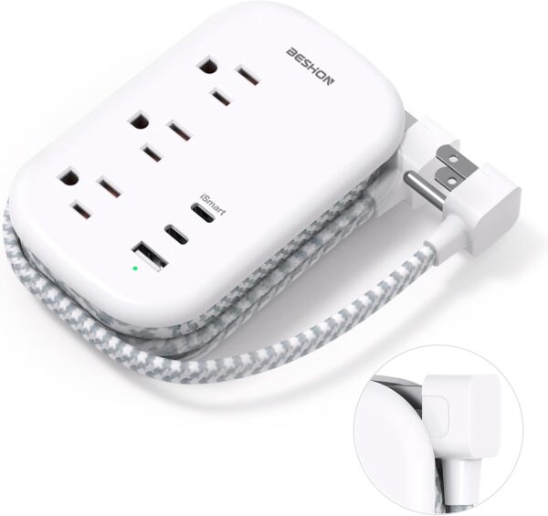 61chHJJsm3L._AC_SL1500_.jpg BESHON Flat Plug Power Strip, 3 Outlets with 3 USB Ports(2 USB C), Ultra Flat 3.2ft Wrapped Around Extension Cord for Cruise Ship, Travel, Dorm Room Essentials
