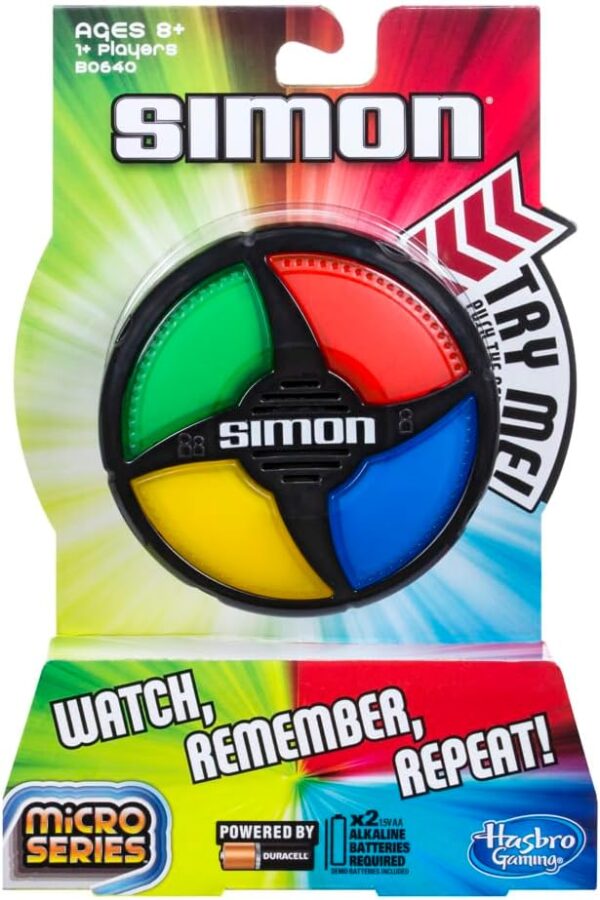 61dpGm7UtfL._AC_SL1000_.jpg Hasbro Gaming Simon Micro Series Electronic Game for 1 or More Players, Classic Simon Gameplay in a Compact Size, Fun Party Game for Kids Ages 8+