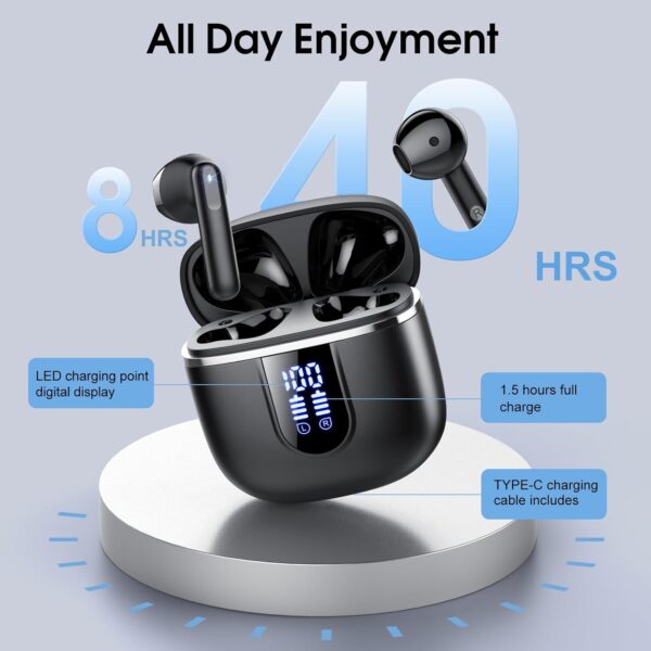 Wireless Earbuds, 2025 Bluetooth 5.4 Headphones in Ear Buds 3D Bass Stereo, 40H Ultralight Bluetooth Earbuds with 4 ENC Noise Cancelling Mic, USB-C LED, IP7 Waterproof Earphones for Android iOS Pad
