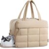 BAGSMART Puffer Travel Duffel Bag, Small Gym Bag for Women, Water-resistant Weekender with Shoe Compartment, Camel