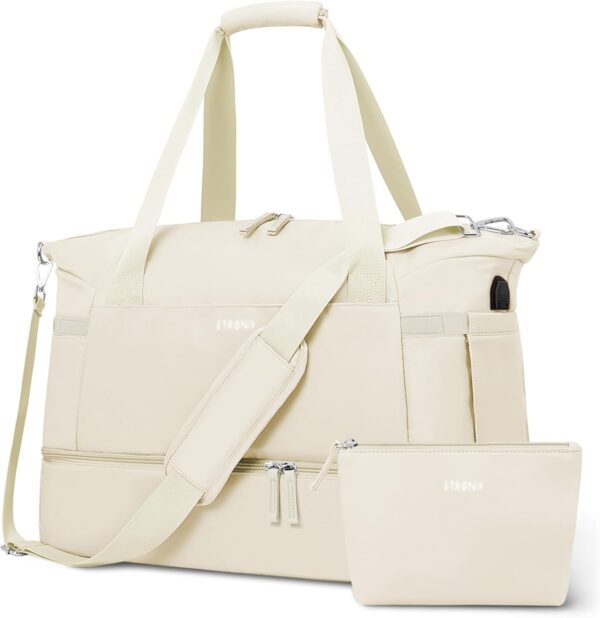 61hUVCWZIPL._AC_SL1500_.jpg ETRONIK Gym Bag for Women, Personal Item Travel Bag with Shoes Compartment, Weekender Overnight Duffel Bag with Wet Pocket & USB Charging Port, Carry On Bag for Women, Travel, Gym, Weekend (Beige)