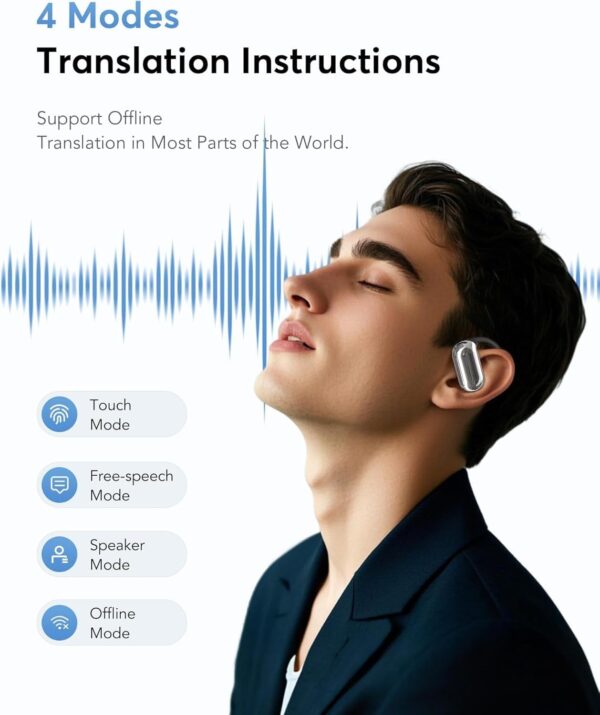 AI Language Translation Earbuds Real-Time, 144 Languages & Accents, Audifonos Traductores Inglés Español, Compatible with iOS & Android, Ideal for Travel, Business, Learning (Deep Black)
