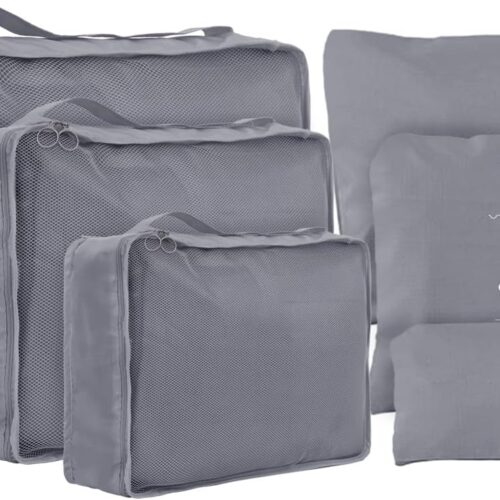 Travel Packing Cubes 6 Set, Lightweight Luggage Organizers, Essential Accessories for Clothes Shoes Electronics Cosmetics Toiletries(Grey)
