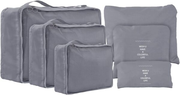 61jQWhmxUxL._AC_SL1500_.jpg Travel Packing Cubes 6 Set, Lightweight Luggage Organizers, Essential Accessories for Clothes Shoes Electronics Cosmetics Toiletries(Grey)