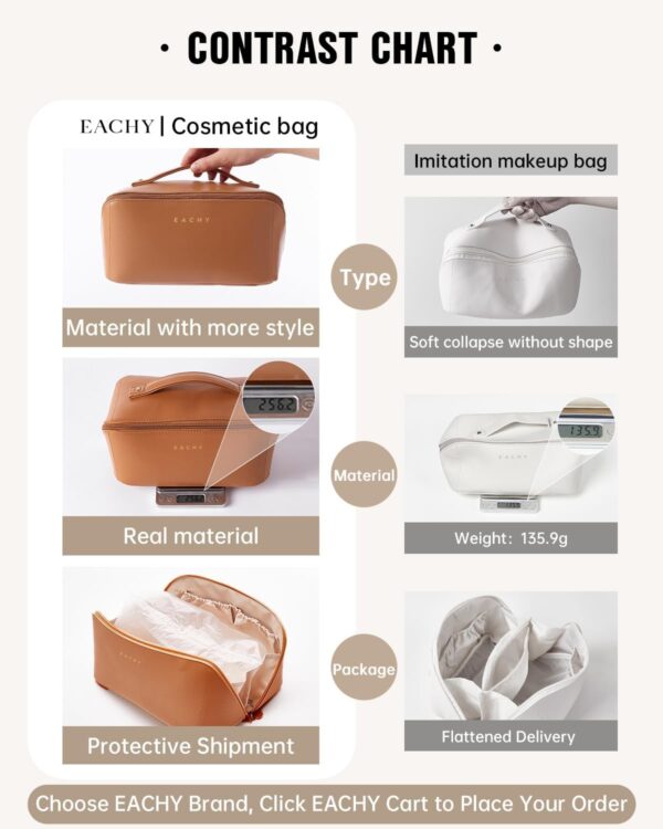 61kXBvh8NCL._AC_SL1500_.jpg EACHY Travel Makeup Bag,Large Capacity Cosmetic Bags for Women,Waterproof Portable Pouch Open Flat Toiletry Bag Make up Organizer with Divider and Handle