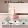 JISULIFE Handheld Mini Fan, 3 IN 1 USB Rechargeable Portable Fan [12-19 Working Hours] with Power Bank, Flashlight, Pocket Design for Travel/Summer/Concerts/Lash, Gifts for Women (Pink)