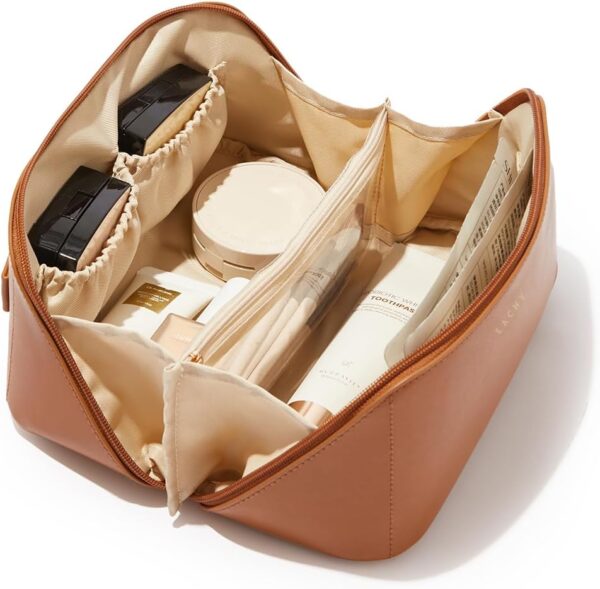 61oar3sdHAL._AC_SL1500_.jpg EACHY Travel Makeup Bag,Large Capacity Cosmetic Bags for Women,Waterproof Portable Pouch Open Flat Toiletry Bag Make up Organizer with Divider and Handle