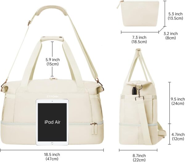 61r7nEmKfZL._AC_SL1491_.jpg ETRONIK Gym Bag for Women, Personal Item Travel Bag with Shoes Compartment, Weekender Overnight Duffel Bag with Wet Pocket & USB Charging Port, Carry On Bag for Women, Travel, Gym, Weekend (Beige)