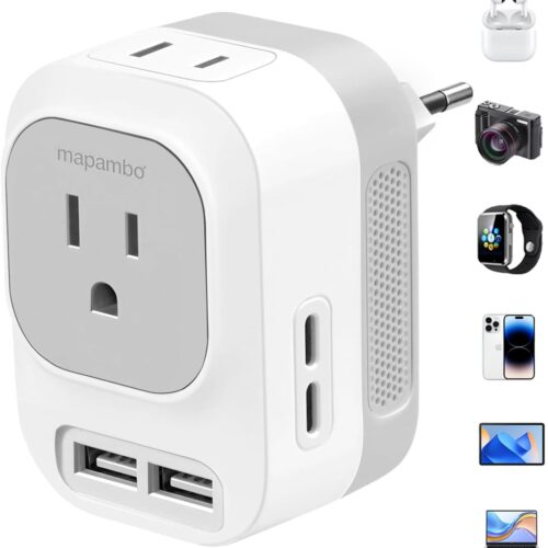 61rq3fMx1LL._AC_SL1500_.jpg Mapambo Upgraded 220V to 110V Voltage Converter US to Europe Converter for European Travel Plug Adapter with 2 USB Port 2 USB C International Power Adapter for US to France Germany (Grey)