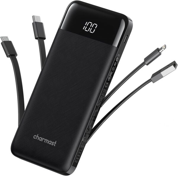 61sqjfNvuXL._AC_SL1500_.jpg Portable Charger with Built in Cables, Portable Charger with Cords Wires Slim 10000mAh Travel Essentials Battery Pack 6 Outputs 3A High Speed Power Bank for iPhone Samsung Pixel LG Moto iPad