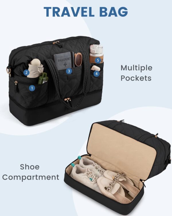 61tKAsUftDL._AC_SL1500_.jpg LOVEVOOK Travel Duffle Bag, Lightweight Weekender Bags for Women with Shoe Compartment, Puffer Gym Bag Personal Item Travel Bag, Quilted Overnight Bags and Hospital Bag for Labor and Delivery, Black