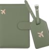 61vOu-Rc35L._AC_SL1500_.jpg Melsbrinna Rfid Passport Holder for Travel women/Men Set Travel Suitcase Tag, Cute Passport Wallet Rfid Blocking Card Slots, Rfid Passport Cover/CaseTravel Wallet (Green)