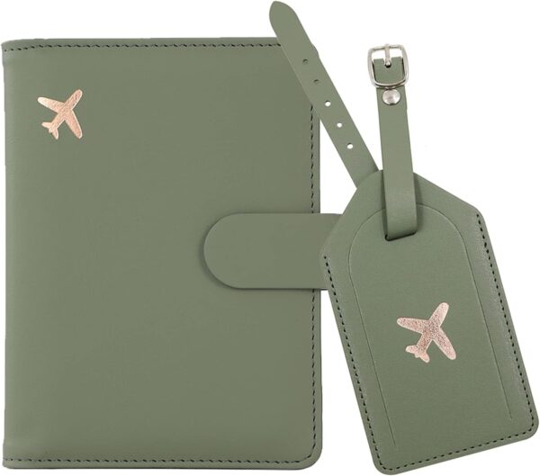 61vOu-Rc35L._AC_SL1500_.jpg Melsbrinna Rfid Passport Holder for Travel women/Men Set Travel Suitcase Tag, Cute Passport Wallet Rfid Blocking Card Slots, Rfid Passport Cover/CaseTravel Wallet (Green)