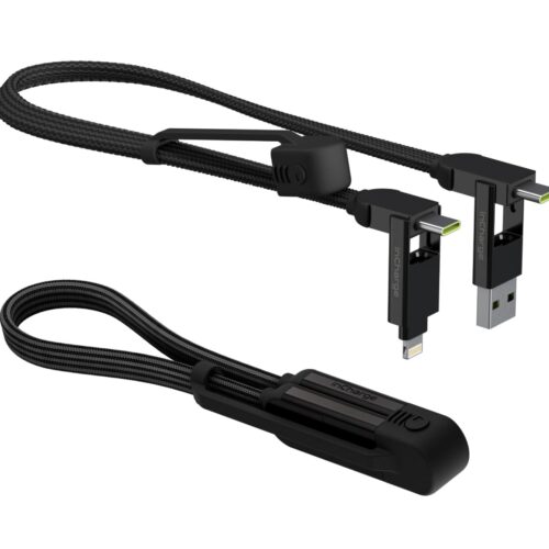 Rolling Square inCharge XL 6-in-1 Multi Charging Cable, Portable USB and USB-C Cable with 100W Ultra-Fast Charging Power, 1 Ft/0.3m, Urban Black