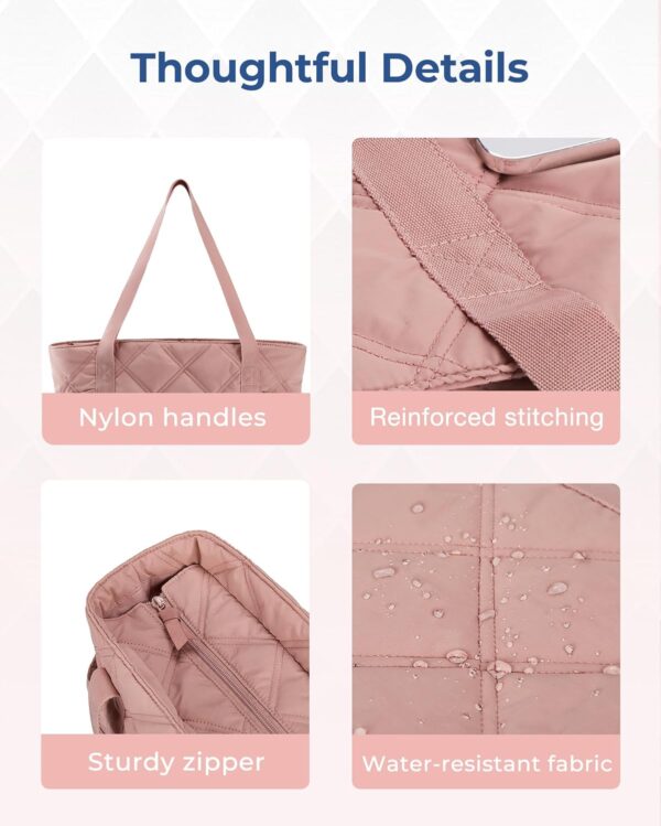 BAGSMART Tote Bag for Women, Puffer Work Tote with Zipper, Travel Essentials Quilted Nurse Travel Hospital Bag