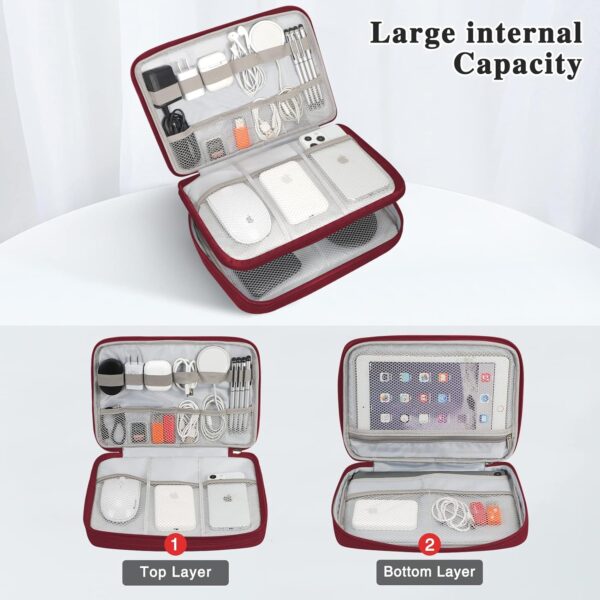 71-YK16CsXL._AC_SL1500_.jpg FYY Electronic Organizer, Travel Cable Organizer Bag Pouch Electronic Accessories Carry Case Portable Waterproof Double Layers All-in-One Storage Bag for Cable, Cord, Charger, Phone, Hard Drive Red