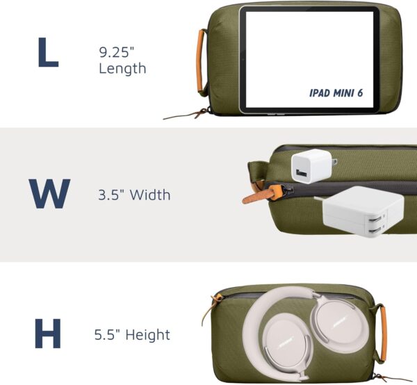 71-i41gTtXL._AC_SL1500_.jpg Tech Bag Organizer - Small Electronics Organizer Pouch for Travel - Premium Travel Case with Leather Accents - Mesh Pocket for Cables, Cords and Chargers (Green)