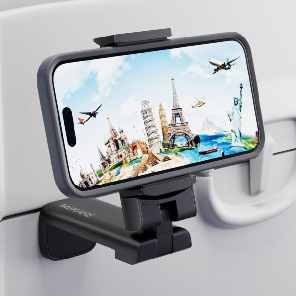 71-iO4g99L._AC_SL1500_.jpg MiiKARE Airplane Travel Essentials Phone Holder, Universal Handsfree Phone Mount for Flying with 360 Degree Rotation, Accessory for Airplane, Travel Must Haves Phone Stand for Desk, Tray Table