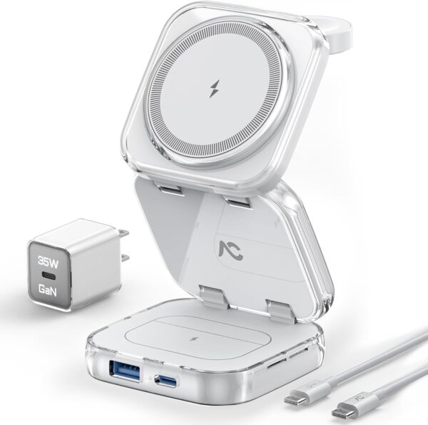 710KYL3n6L._AC_SL1500_.jpg Wireless Charger for MagSafe, AC Island 5-in-1 Portable Travel Charging Station, 15W Max Fast Foldable Magnetic Stand, Evolved for iPhone 16/15/14/13 Series, Apple Watch, AirPods (with 35W Adapter)