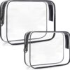 TSA Approved Toiletry Bag,2 Pack Clear Toiletry Bag, Quart Size Travel Essential Bags for Toiletries,Clear Makeup Bag Organizer, Carry on Cosmetic Bags for Women,Black