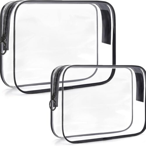 7114NLcdYPL._AC_SL1500_.jpg TSA Approved Toiletry Bag,2 Pack Clear Toiletry Bag, Quart Size Travel Essential Bags for Toiletries,Clear Makeup Bag Organizer, Carry on Cosmetic Bags for Women,Black