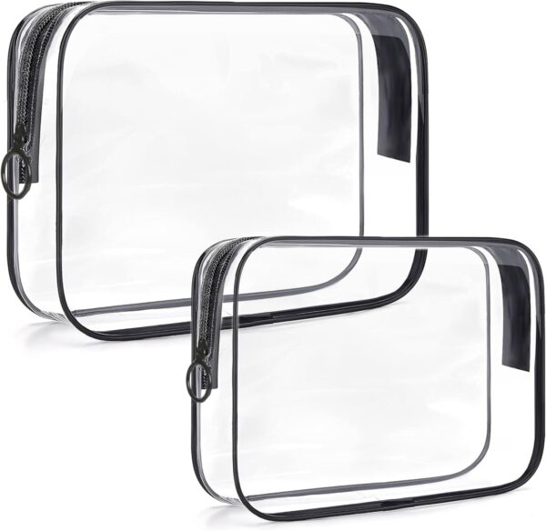 TSA Approved Toiletry Bag,2 Pack Clear Toiletry Bag, Quart Size Travel Essential Bags for Toiletries,Clear Makeup Bag Organizer, Carry on Cosmetic Bags for Women,Black