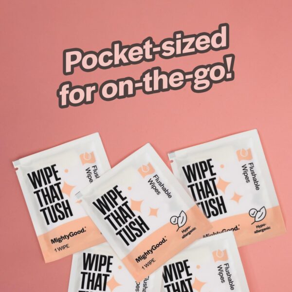 Wipe That Tush On-The-Go Flushable Wet Wipes - 1 Pack, 30 Wipes - Individually Wrapped Extra-Large Wipes with Aloe - Hypoallergenic & Unscented - Septic and Sewer Safe