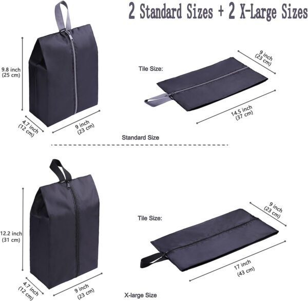 YAMIU Travel Shoe Bags Set of 4 Waterproof Nylon with Zipper for Men & Women, Black