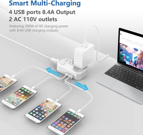 FOVAL Power Step Down 220V to 110V Travel Voltage Converter International Power Adapter for Hair Straightener/Curling Iron with 4-Port USB Charging US/UK/AU/IT/EU Universal Plug Adapter White
