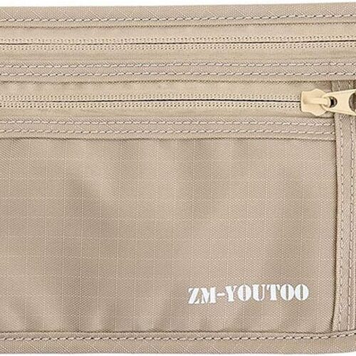 Money Belt for Travel – Hidden Travel Pouch Protect Your Credit and Money With RFID Blocking Passport Holder Waist Wallet (Khaki)