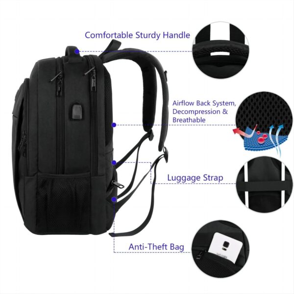 711z6850jzL._AC_SL1500_.jpg MATEIN Business Laptop Backpack, 15.6 Inch Travel Laptop Bag Rucksack with USB Charging Port, Water-Resistant Bag Daypack for Work College Computer Men Women Backpack, Black