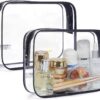BAGSMART Clear Toiletry Bag, 2 Packs TSA Approved Water resistant Quart Size Travel Organizer, Airport Airline Travel Essential Carry On Makeup Cosmetic Bags for Women, Black