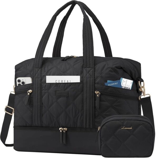 712TORT-JOL._AC_SL1500_.jpg LOVEVOOK Travel Duffle Bag, Lightweight Weekender Bags for Women with Shoe Compartment, Puffer Gym Bag Personal Item Travel Bag, Quilted Overnight Bags and Hospital Bag for Labor and Delivery, Black