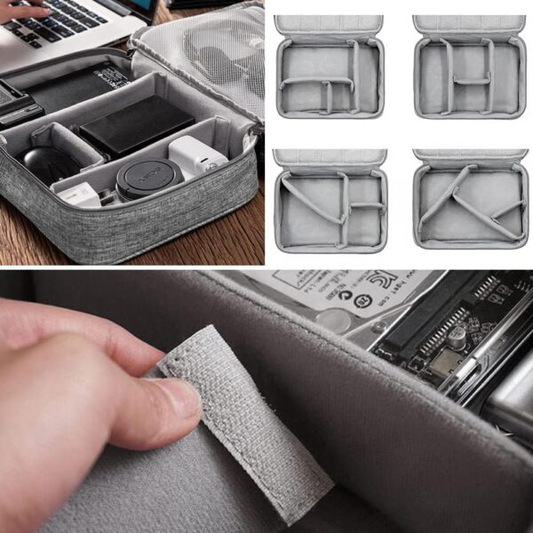 HCFGS Travel Electronics Organizer,Travel Cord Organizer Case,Tech Storage Bag Extra Large 3-Layers Universal Carry Cable Storage Bag for Phone, Cord, iPad (Grey)