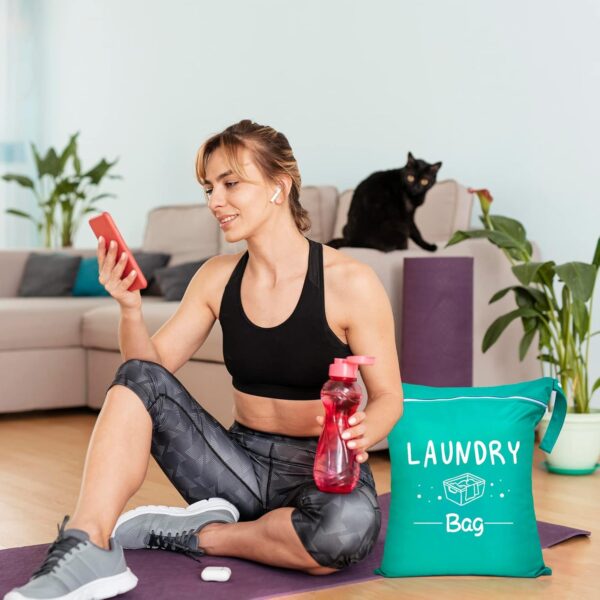 2 Pcs Large Travel Laundry Bags - Waterproof Wet/Dry, Washable, Drawstring, Bathing Suit, Workout, Gym Clothes, Swimming, Yoga - Green, Grey
