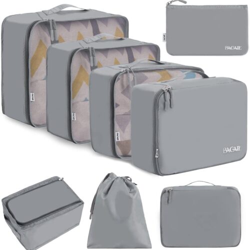 BAGAIL 8 Set Packing Cubes Luggage Packing Organizers for Travel Accessories-Pewter Color