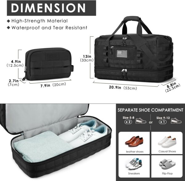 714xGPhohnL._AC_SL1500_.jpg ETRONIK Travel Bag for Men Women, Gym Bag & Tactical Duffle Bags for Travel, Carry on with Toiletry Bag and Shoe Compartment, Weekender Overnight Trip with Wet Pocket for Workout Medical, Black