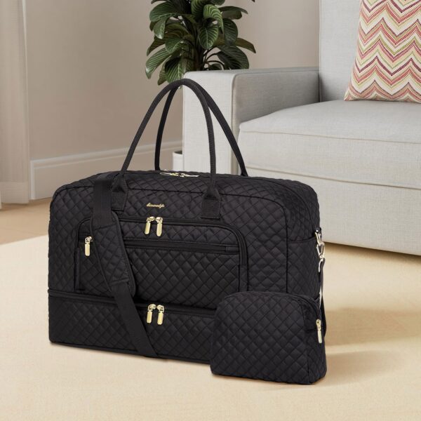 715OA0m0ynL._AC_SL1500_.jpg Large Women Travel Duffle Bag - Carry on Overnight Bag Weekend Travel Duffel Tote Bag Yoga Gym Bag with Wet Pocket Toiletry Weekender Overnight Bag for Travel Business Trips Sport Hospital Black
