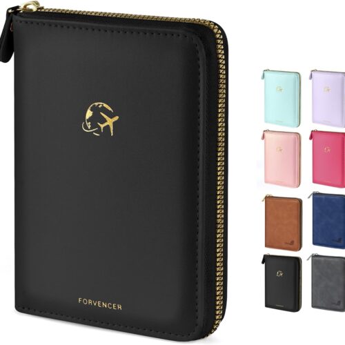 715iVC9geoL._AC_SL1500_.jpg Forvencer Passport Holder Cover with Safe Zipper Closure, Premium Passport Wallet for Travel, Cute RFID Blocking Card Case, Waterproof Travel Accessories for Women, Black