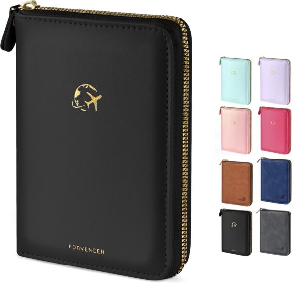 715iVC9geoL._AC_SL1500_.jpg Forvencer Passport Holder Cover with Safe Zipper Closure, Premium Passport Wallet for Travel, Cute RFID Blocking Card Case, Waterproof Travel Accessories for Women, Black