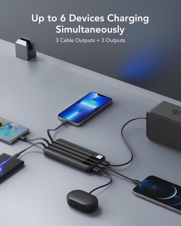 715t75Su8LL._AC_SL1500_.jpg Portable Charger with Built in Cables, Portable Charger with Cords Wires Slim 10000mAh Travel Essentials Battery Pack 6 Outputs 3A High Speed Power Bank for iPhone Samsung Pixel LG Moto iPad