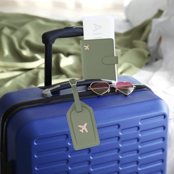 716Qn1Ly51L._AC_SL1500_.jpg Melsbrinna Rfid Passport Holder for Travel women/Men Set Travel Suitcase Tag, Cute Passport Wallet Rfid Blocking Card Slots, Rfid Passport Cover/CaseTravel Wallet (Green)