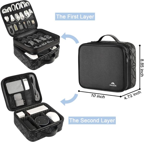71704GZmNGL._AC_SL1500_.jpg MATEIN Cable Organizer Bag, Waterproof Travel Electronic Storage with Adjustable Divider, Shockproof Portable Double Layer Tech Bag Carrying Case for Cord, Earbuds, Charger, SD Card, DJ Gifts, Black