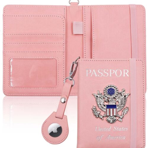 717J1IYbzKL._AC_SL1500_.jpg Cnycmy Passport Holder with Airtag Slot,Passport-Wallet-Holder for Women,for Family, RFID Passport Book Card Slot Waterproof, Passport Holder for Travel (Pink1)