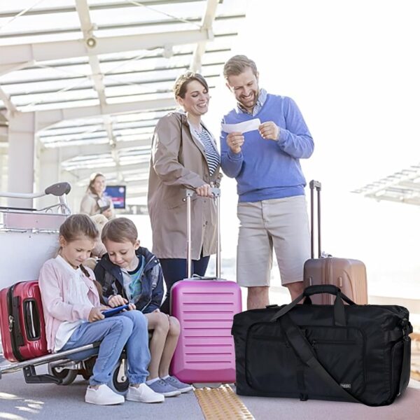 717mRMwlbIL._AC_SL1500_.jpg Fmeida 65L Duffle Bag with Shoes Compartment, Foldable Travel Duffel Bags for Men Women, Large Packable Travel Bag Water Repellent & Tear Resistant (Black)