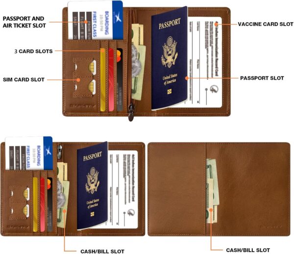 Premium Leather Passport Holder for Travel - RFID Blocking Passport Wallet for Men & Women, Passport Cover with Card Slots, ID Window - Business Travel, Airport Security, Gift for Travelers
