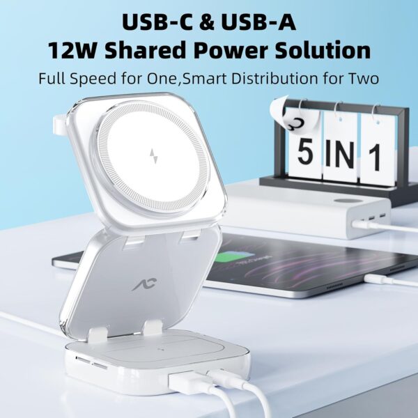 718E68lXaSL._AC_SL1500_.jpg Wireless Charger for MagSafe, AC Island 5-in-1 Portable Travel Charging Station, 15W Max Fast Foldable Magnetic Stand, Evolved for iPhone 16/15/14/13 Series, Apple Watch, AirPods (with 35W Adapter)