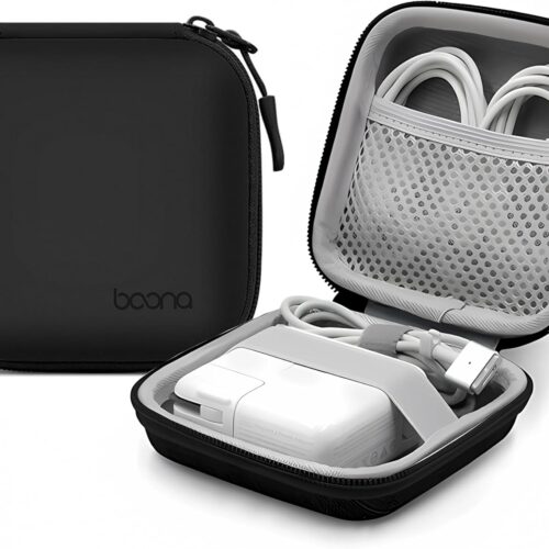 718JtflnYCL._AC_SL1500_.jpg Portable Hard-shelled Travel Case for Apple MacBook Charger, Small PU Leather Electronics Organizer Waterproof Storage Bag for Laptop Accessories, Magic Mouse, Power Bank, Charging Cords(Black)