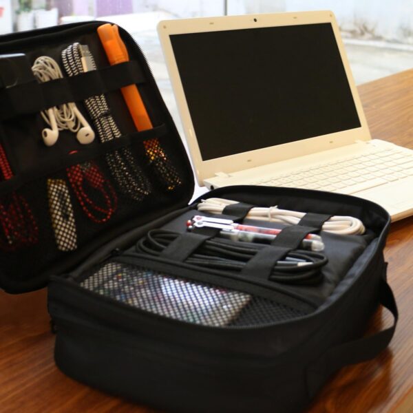 7194wvDasXL._AC_SL1500_.jpg MATEIN Electronics Organizer Travel Case, Water Resistant Cable Organizer Bag for Travel Essentials, Gifts for Men, Storage Bag as Accessories for Phone, Cord, Tablet, Black